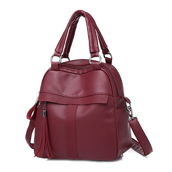 Women Soft Leather Brief Leisure Backpack Bag Handbag Shoulder Bag