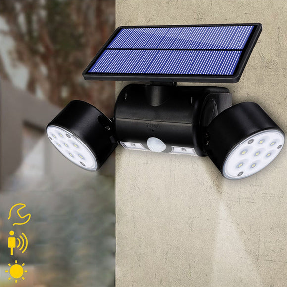 Dual Head LED Solar PIR Motion Sensor Security Light Spotlight Flood Lamp