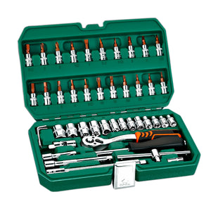 46Pcs Professional Spanner Socket Set 1/4inch Screwdriver Ratchet Wrench Set Kit Car Repair Tools