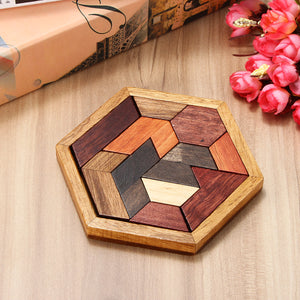 DIY 9PCS Wooden IQ Game Jigsaw Intelligent Tangram Brain Teaser Puzzle Kids Toys