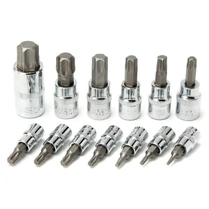 13pcs Security Tamper Proof Torx Star Bit Socket Set 1/4 3/8 1/2 Inch Drive With Case