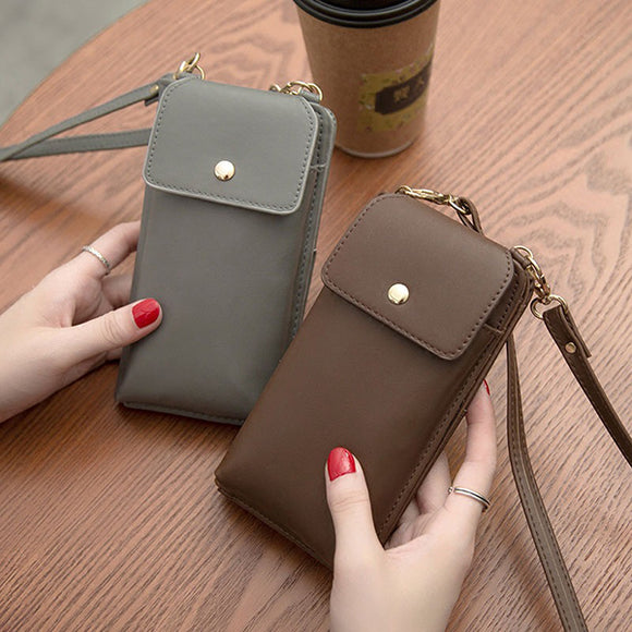 Women Pure Color PU Leather 5.5inch Phone Bag Wallet Crossbody Bag Purse