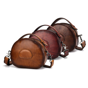 Women Vintage Genuine Leather Cowhide Handbag Hand Brush Crossbody Bag Shoulder Bag