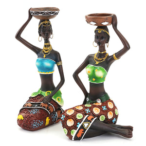 2Pcs Resin Figurine Craft Candlestick African Women Beauty Lady Statue Decorative Hardware