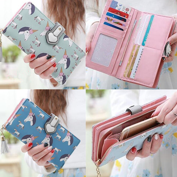 Multifunctional Women Unicorn Pattern Colorful CuteLong Wallet Phone Cover Purse Card Holder