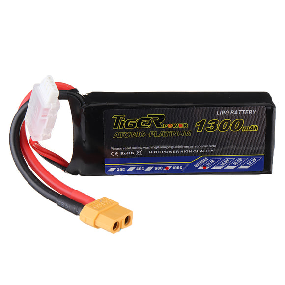 Tiger Power 11.1V 1300mAh 100C 3S Lipo Battery XT60 Plug for FPV RC Drone