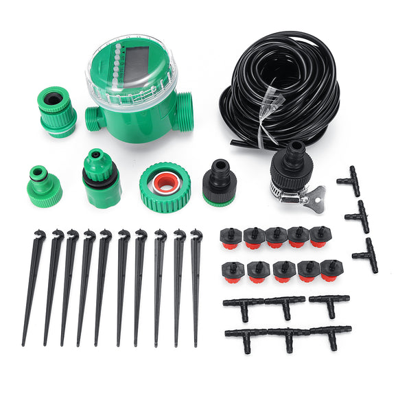 10/20M Hose Garden Irrigation System LCD Display Watering Timer Micro Drip Kit