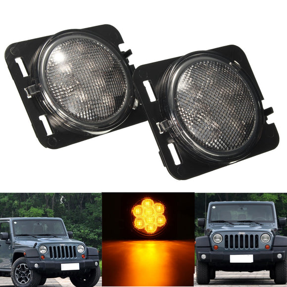 2Pcs Clear Amber Parking Side Marker LED Light Front Fender for Jeep Wrangler JK