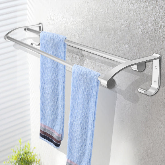 Space Aluminum Towel Rack Hook Wall Mounted Rail Towel Double Shelf Storage Bathroom Kitchen Holder