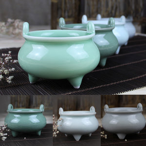 Celadon Porcelain Incense Burner Censer Cone Holder Buddhist Home Office Decoration