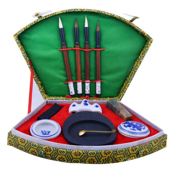 Chinese Calligraphy Writing Brush Pen Ink Mixing Inkstone Painting Tool Box Set