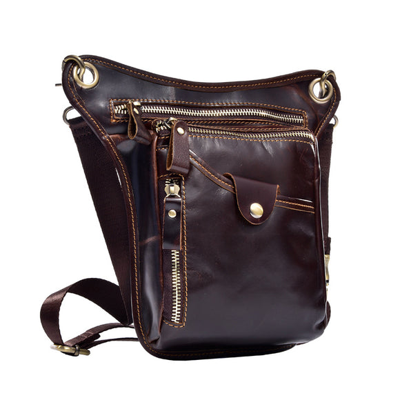 Vintage Genuine Leather Riding Waist Bag Casual Crossbody Shoulder Bag for Men