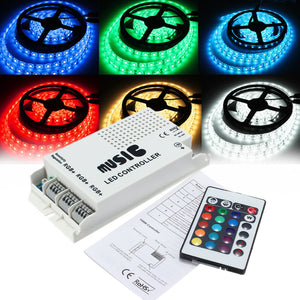 24 Keys RGB LED Strip Music Sound 3 Channel IR Remote Controller Dimmer DC12-24V