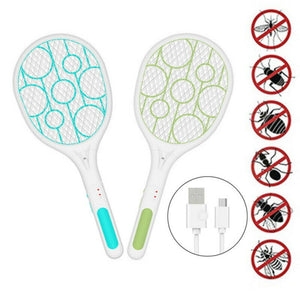 Electric Fly Swatter Fly Bug Zapper Racket Mosquito Swatter Pest Insects Control USB Rechargeable LED Lighting Pests Control