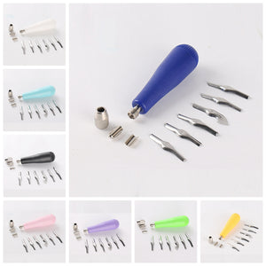 Stainless Steel Wood Carving Knife Paper Carving Chisel Hand Tools Handle + 6 Cutter Heads