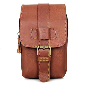 Men Vintage Casual Waist Bag Genuine Leather Brown Phone Pouch Phone Bag