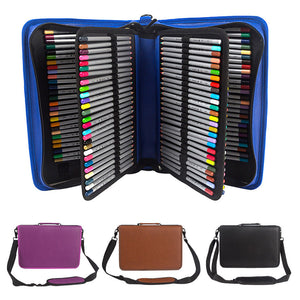 160 Slots PU Art Pencil Case Cosmetic Makeup Bag Storage Stationery Zipper Pouch