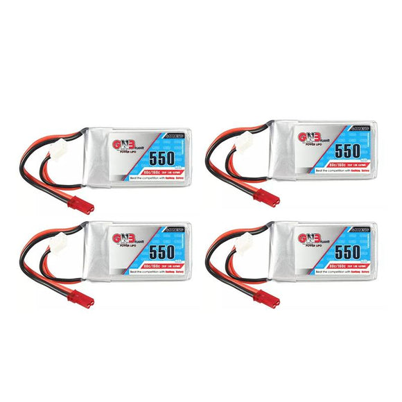 4Pcs Gaoneng GNB 7.4V 550mAh 2S 80/160C Lipo Battery JST Plug For Aurora 90 100 FPV RC Drone