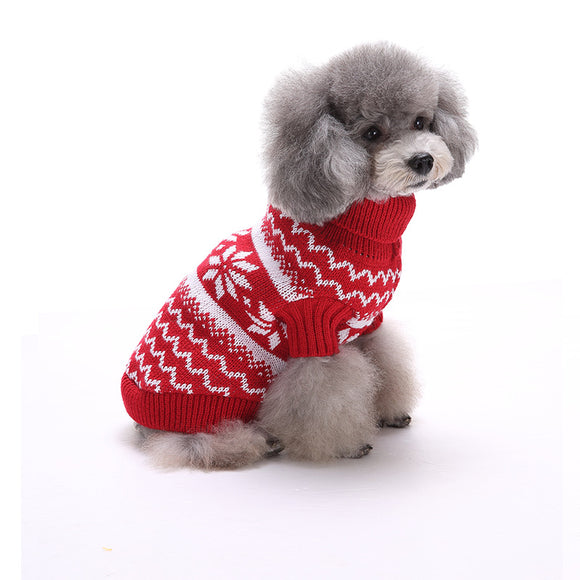 Christmas Snowflake Pet Dog Knit Crochet Warm Sweater Turtleneck Jumpsuit Clothes Small Dog Outwear