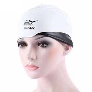 WHALE Swimming Cap Ears Protection Waterproof 3D Shape Silicone Solid Color Cap