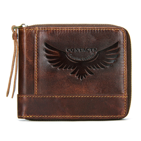 Men Genuine Leather Short Zipper Personalized Wallet Multi-Slots Card Holder Coin Bag