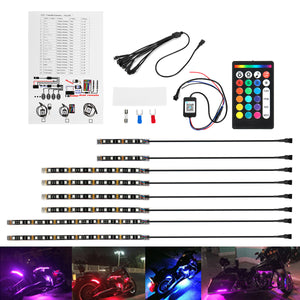 8PCS Car Motorcycle ATV Strip RGB LED Remote Under Glow Brake Light bluetooth Kit