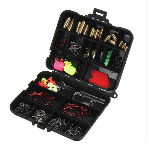 Bobing 20Kinds 128pcs Fishing Accessories Kits Hooks Swivels Sinker Stoppers Connecctors Sequins Box