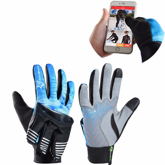 ROCKBROS Winter Waterproof Full Finger Touch Scree Cycling Gloves with Rain Cover Stripe Style