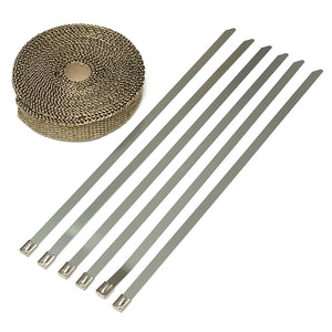 7.5mX2.5cmX1.6mm Titanium Motor Car Insulation Exhaust Header Heat Wrap With Stainless Ties Kit