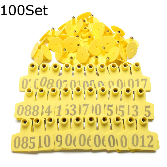 100Sets Yellow Animals CattleGoat Pig Sheep Use Ear Number Tag Livestock Tags Labels