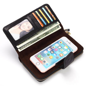 Women Genuine Leather Vintage Zipper Long Wallet Multifunctional Female Phone Bag Handbag