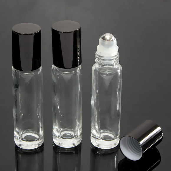 10mL Empty Clear Glass Roll on Bottle Refillable Steel Roller Ball Essential Oil Liquid Bottle