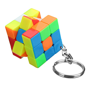 Key Ring Classic Magic Cube Toys 3x3x3 PVC Sticker Block Puzzle Speed Cube