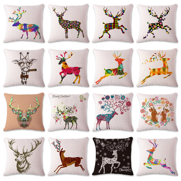 Nordic Style Pillowcase Christmas Deer Pattern Creative Cotton Linen Pillow Cover