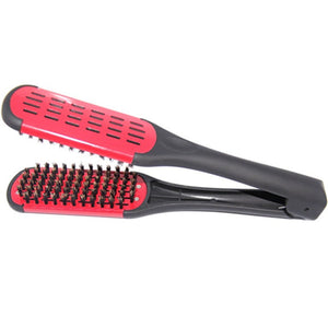 Red Hairdressing Straightener Ceramic Hair Straightening Double Brush