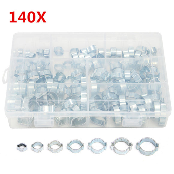 140Pcs Double Ear O Clips Clamps Steel Zinc Plated Assortment for Hydraulic Hose Fuel