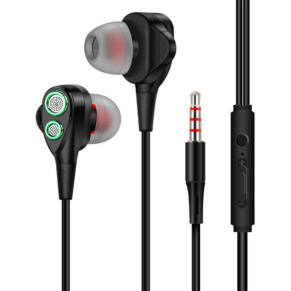 AUGIENB Dual Dynamic Units Earphone 3.5mm Jack Wired Control Earbuds Stereo In-ear Headphone with Mic