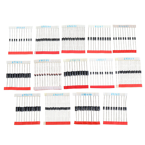 200pcs Fast Switching Schottky Diode Assorted Kit 1N4001 1N4004 1N4007 1N5408 UF4007 FR207 1N5817 1N5819 1N5822 1N4148 RL207