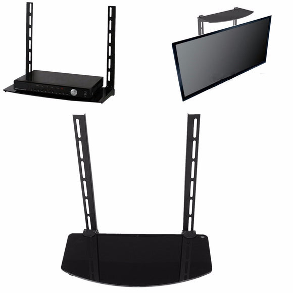 Glass Shelf TV Wall Mount Bracket Component Above Below Under Cable Box DVR DVD