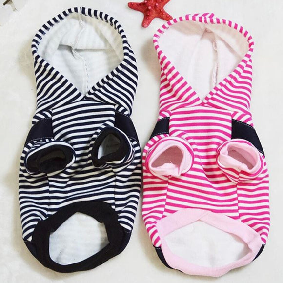 Pet Dog Winter Cotton Clothes Warm Soft Straps Stripe Color Hoodie Coat With Hat In All Size