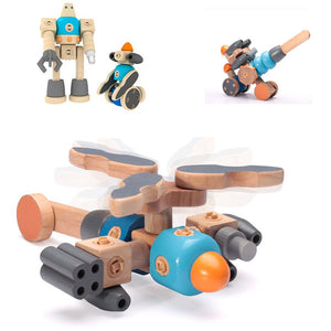 Umu Wooden Block Toys Kit Puzzle Jigsaw Buckle Clasp Multi Combination Helicopter Airplane Robot