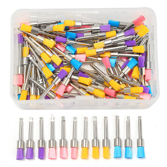 100pcs 2.35mm Shank Colorful Nylon Flat Polishing Brushes Set Polisher Prophy Brushes