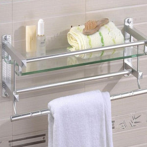 Multifunctional Glass Bathroom Shower Shelf Rack Holder Wall Mounted Caddy Organizer