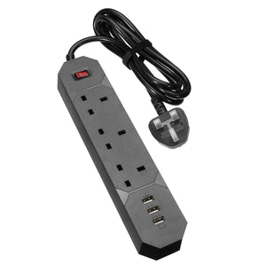 ELE YA-18WS-3AK3U 3 Outlet UK Socket Power Strip Adaptor with 3 USB Charging Ports