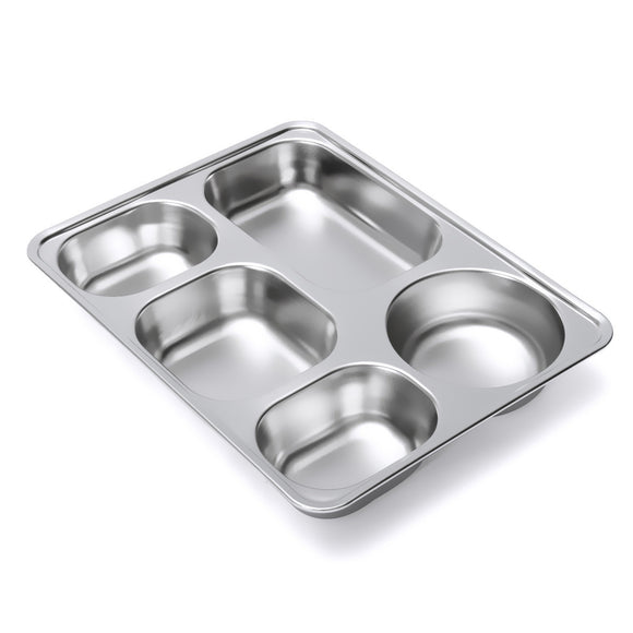 Stainless Steel Food Serving Tray Canteen Cafeteria Divided Lunch Box Bento Container with Lid