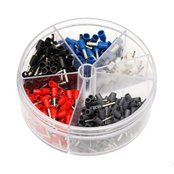 400Pcs Copper Insulated Terminal Grey Yellow Red Blue Cord End Terminal Round Box