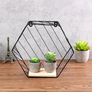 Hexagon Wall Wire Shelf Storage Holder Wood Rack Shelves Bracket Twill Trellis Design Home Decor