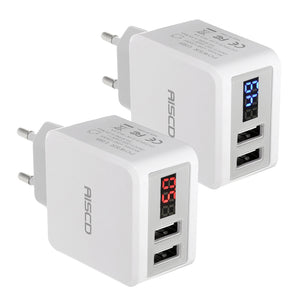 AISCD 2.1A EU Plug 2Ports USB Travel Wall Charger With LED Display For iphone X 8/8Plus Samsung S8 X