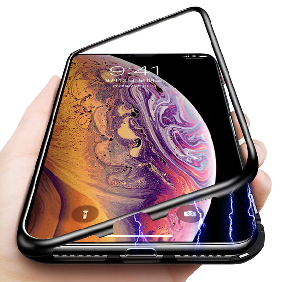Bakeey Protective Case for iPhone XS Max Magnetic Adsorption Metal Bumper + 9H Tempered Glass