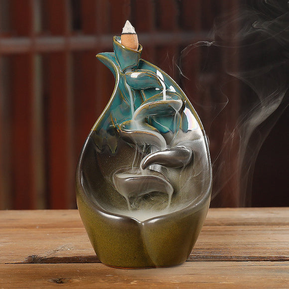 Backflow Incense Burner Ceramic Retro Censer Holder Home Decoration 11x19.5cm